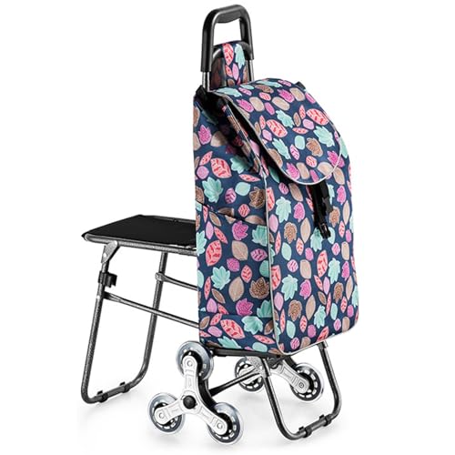 Carrito de la compra plegable portátil con asiento, fácil de subir escaleras, para compras sin esfuerzo, diseño ligero para un uso cómodo