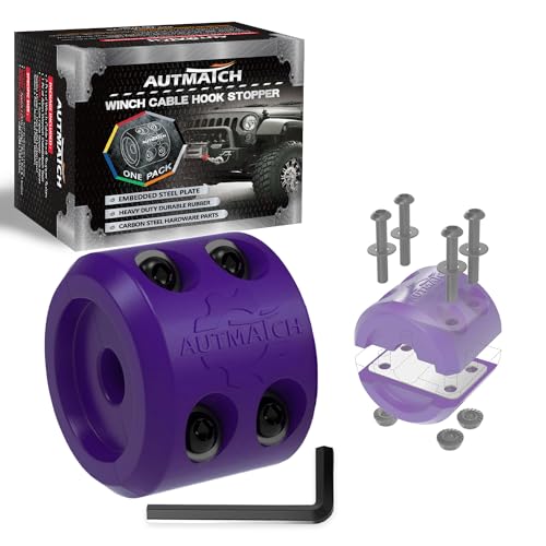 AUTMATCH Winch Cable Hook Stopper (1 Pack) Silicone Rubber Winch Stopper for Wire & Synthetic Rope Winch Line ATV UTV Shock Absorbent Prevent Pulling Bounce and Abrasion Purple