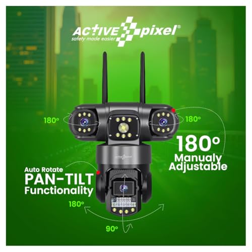 Image of Active Pixel 4mp 3 Screen PTZ Triple 4G Sim Wireless Outdoor Dual Lens CCTV Camera with Three Side View | 360 | Dark Vision | Motion Detection| Siren Alarm| Outdoor