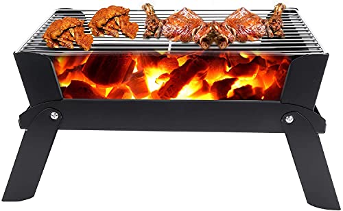 Parrilla de carbón portátil con ruedas, estante inferior ajustable, rejillas de ventilación para picnic, camping, patio trasero y cocina