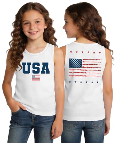 Image of Ithalt Girls 4th of July Tank Top for Kids Boys USA Patriotic Shirt American Flag Tshirt Red White and Blue Sleeveless