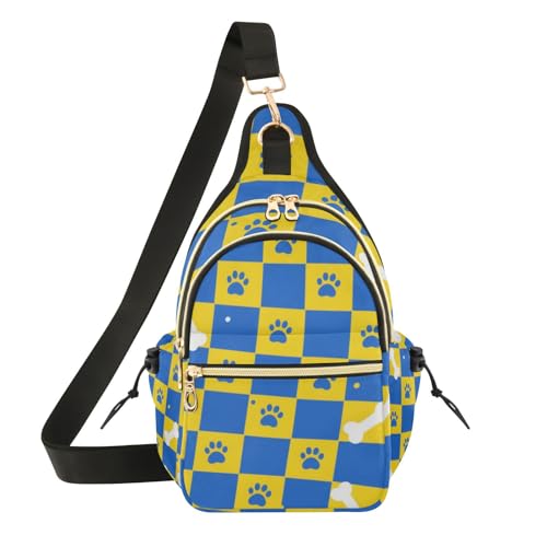 Sac à bandoulière imprimé carreaux bleus et jaunes à sangle réglable