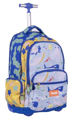Sac à dos à roulettes MILAN Blue Odyssey idéal pour aller à l'école
