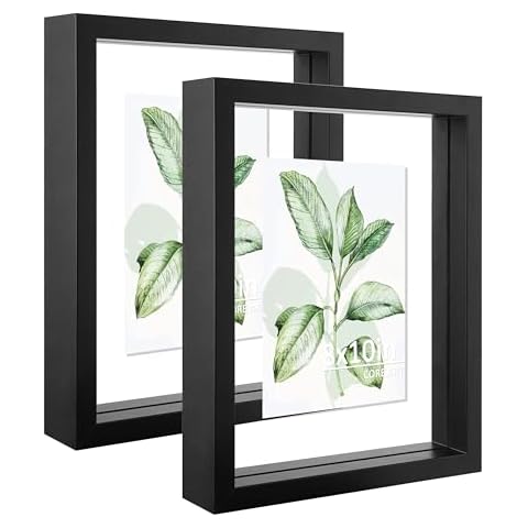 CORE ART 8x10 Floating Picture Frame Set of 2,Double Plexglass Floating Frame for 5x7,4x6 Pictures,Wall or Tabletop Display,Black Cover