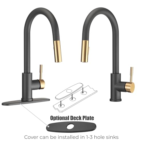 Image of Dura Faucet DF-MK530SLK-MBRG RV Pull-Down Kitchen Faucet (Matte Black) | Single handle pull-down kitchen faucet for RV and camper galleys. Matte Black /Rose Gold finish. Easy DIY install.