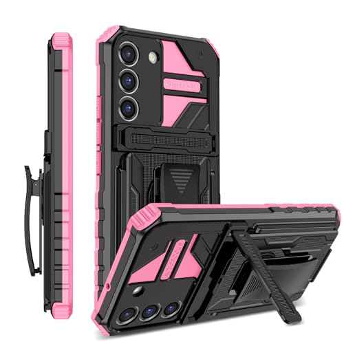 Coque rigide Samsung S22 Plus anneau aimanté support silicone rose noir