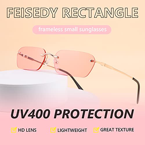 Image of FEISEDY Rimless Sunglasses Y2K Retro Small Narrow Clear Eyewear Vintage Rectangle Sunglasses for Women Men B2643
