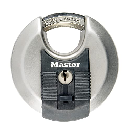 Master Lock M40EURD Disc Masterlock Excell Discus 70 mm Padlock 10 mm Octagonal 4 Pin Cylinder Shackle, 9,3 cm x 7 cm x 2,8 cm, Silver