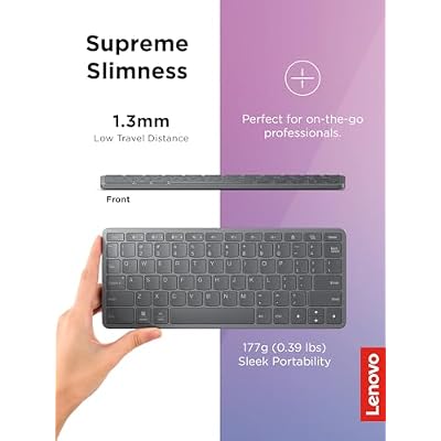 Lenovo Multi-Device Wireless Bluetooth Keyboard, Connect Up to 3 Devices Simultaneously, Compatible with iOS, Android, Windows, Slim Profile, Rechargeable, 60-Hour Battery Life, Iron Grey