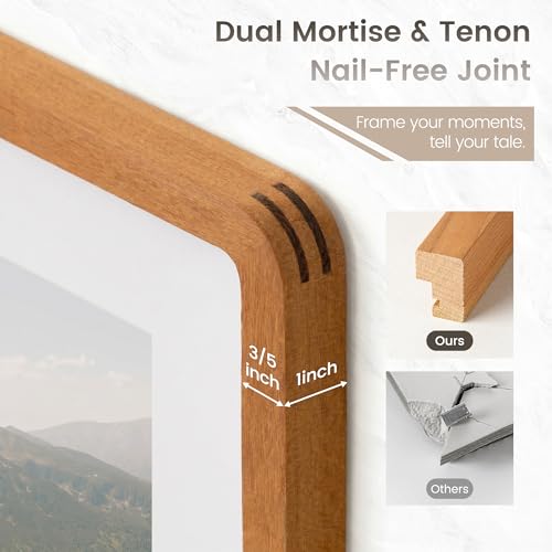 Image of 4x6 Picture Frame, USA-Sourced Natural Teak Wood Photo Collage Frame with HD Tempered Glass, Modern Simple 4 x 6 Wooden Frame Matted to 3.5x5, Gallery Wall Frames for Art, Wall or Tabletop Display