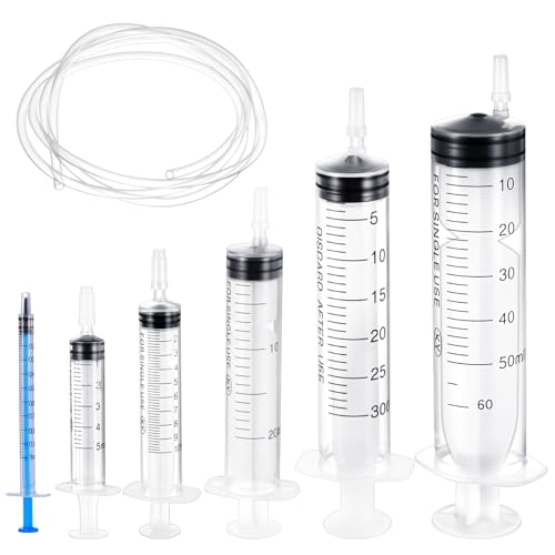 HJZHII 6 Stück Spritze mit Schlauch,1ml 5ml 10ml 20ml 30ml 60ml Kolostrum Spritzen,Kunststoffspritzen für Wissenschaftliche Labors Tierfütterung Haustierfütterung Feine Dosierungen Abgabe Von Haustie