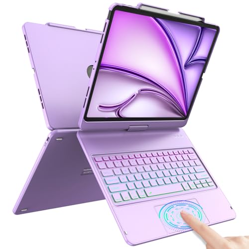 HOTLIFE iPad Air 13 inch 2024 Case with Keyboard - Touch Trackpad, 10 Color Backlit, 360 Protection, Pencil Holder