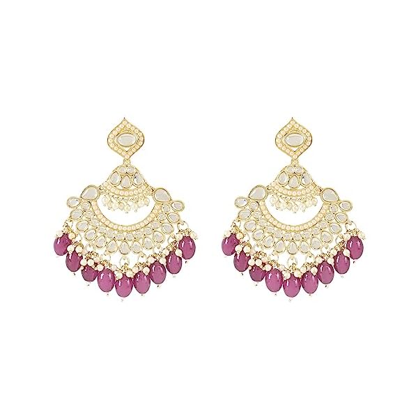 I Jewels 18K Gold Plated Traditional Handcrafted Pearl Kundan Beaded Earrings for Women/Girls (E3025)