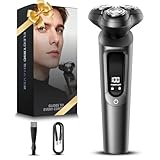 Electric Razor for Men, IPX8 Waterproof with Type-C Quick Charge, 3D Flex Blades & Pop-Up Trimmer, 90min Runtime, Travel Lock, Wet & Dry Shave,Gray