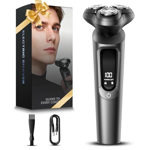 Electric Razor for Men, IPX8 Waterproof with Type-C Quick Charge, 3D Flex Blades & Pop-Up Trimmer, 90min Runtime, Travel Lock, Wet & Dry Shave,Gray