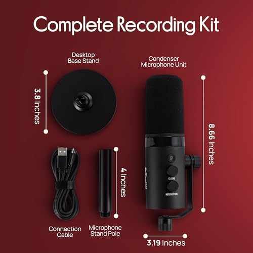 Pyle Dynamic USB/XLR Microphone for Podcasting, Streaming & Gaming, Cardioid Recording Mic with RGB Lighting, Mute Button, Zero-Latency Monitoring, Volume Control & Desktop Stand (PDMIC7B)