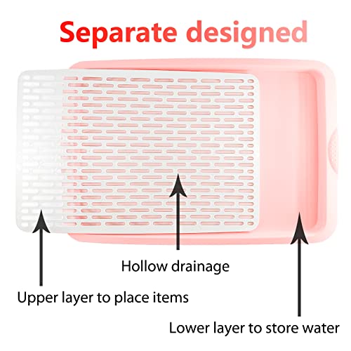 Yeulyuuri Tableware Drying Tray,16.2"×11",Plastic Drain Tray, Double-Layer Drain Tray, Drying Dish,Dish Drying Tray,Dish Rack.drain Tray For Tableware,Condiments, Cups,Fruits And Vegetables.(Xl,Pink) #TOP6