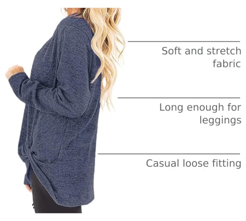 Image of SimpleFun Womens Tops Long Sleeve Shirts V Neck Loose Twist Knot Fall Tunic