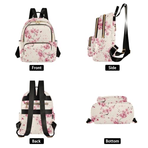 Image of ALAZA Cherry Blossom Petals Pattern Medium Backpack Purse for Women Travel Bag Fashion Daypack Back Pack Shoulder Bag