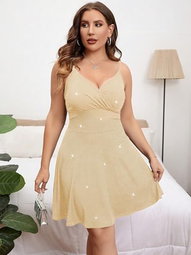 Image of Floerns Women's Plus Size Sleeveless Glitter Dress Wrap V Neck Flared Short Dress