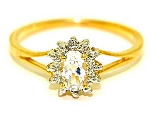 Bague pierre de naissance avril topaze blanche plaqué or blanc ou argent jauni