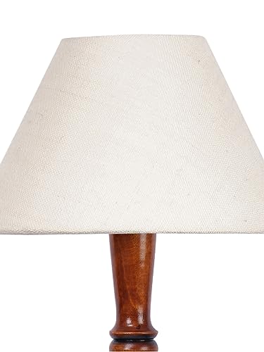 Image of White Jute Shade Wooden Floor Lamp with Wooden Base, Height - 53 Inches | Contemporary Standing Lamp for Living Room, Bedroom & Office | Elegant Lighting for Stylish Home Interiors