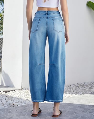 Women’s Barrel Jeans High Waisted Ankle Horseshoe Stretchy Ankle Denim Pants3