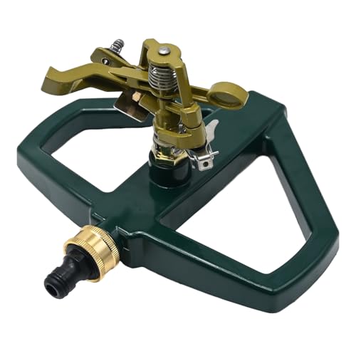 laffoonparts Metal Pulsating Impact Lawn Sprinkler w/Metal Base, Adjustable Heavy Duty Circular Zinc Impulse Water Sprinkler for Lawn Yard and Large Area, Water Coverage up to 5,800 Sq. ft