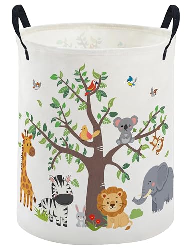 Image of ESSME Kids Laundry Basket,Animal Hamper Collapsible Canvas Waterproof Storage Bin foBoys, Cute Hamper,Gift Baskets(Tree animal)