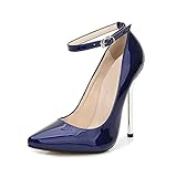 Sohlenmaterial: Gummi ZFAFA Damen Extrem Super Stiletto High Heel Hoch Absatz Pumps Knöchel Schnalle Gurt Party Hochzeit Schuhe Tanzschuhe Brautschuhe, Blue