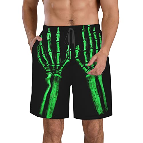 Skeleton Hand Glow in The Dark Men's Swim Trunks Quick Dry Beach Shorts with Pockets 3X-Large