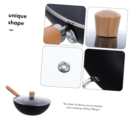 Sartén wok pequeño de hierro con mango de madera miniatura 3