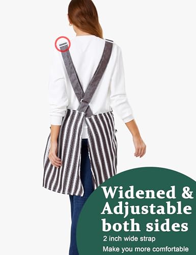Image of Cozy Adjustable Cross Back Aprons for Women with Pockets Cotton Linen Cooking Kitchen Baking