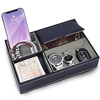 BELLE VOUS Faux Leather Valet Dresser/Nightstand Organiser Tray - Desk Storage Box For Wallet, Phone, Keys, Jewellery, Men's Accessories, Money, Cufflinks