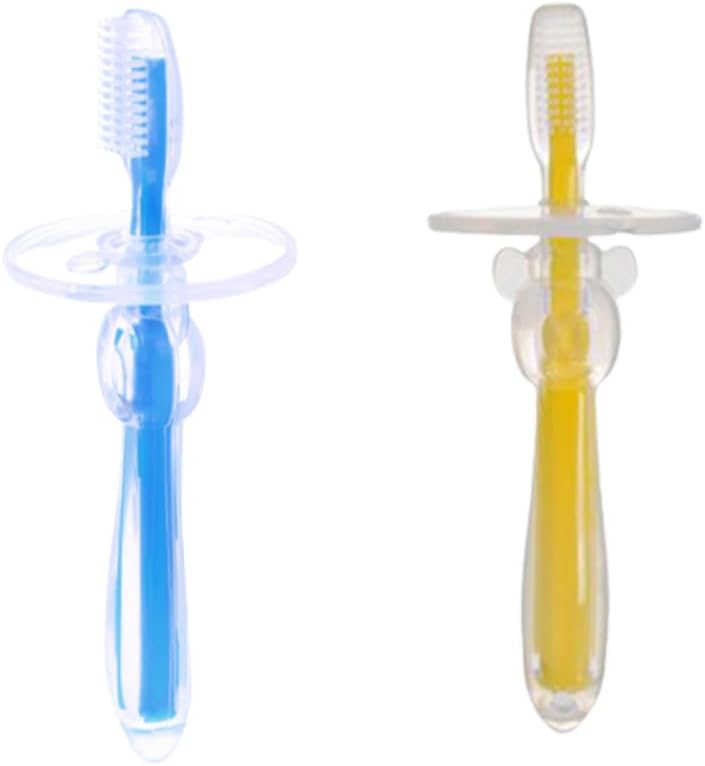 COLLBATH Training Toothbrush Set for Toddlers 2pcs Silicone Brush Gentle Bristles