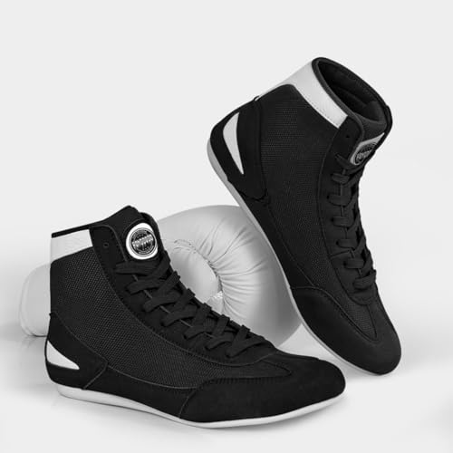 Hixingo Zapatos de Boxeo para Hombre Mujer 36-45, Zapatillas Boxeo Hombre Mujer Cons Uelas de Goma Antideslizantes Zapatillas Lucha Libre Ligero y Respirable (RD07 Negro,42) - imagen 5