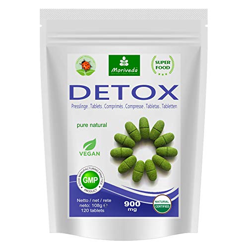 MoriVeda® - Moringa Detox 900mg Tabs - 120 o 360 - moringa, cebada, linaza y espirulina para la desintoxicación del cuerpo (1x120 tabletas)