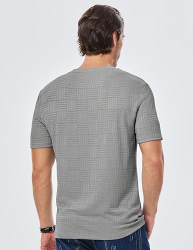 Image of JMIERR Mens T-Shirt Casual Stretch Solid Crewneck Short Sleeve Tees Textured Shirts