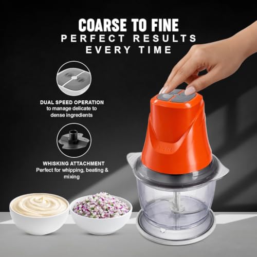 Image of Sujata Chopcraft Electric Chopper 900ml, Vegetable Chopper for Kitchen | Dual Speed | 3200 RPM High Speed Motor | Stainless Steel Blades | Chop, Mince, Whip & Blend | Orange