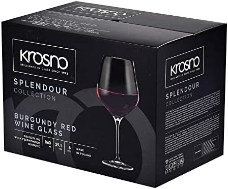 Krosno Large Red Wine Glasses Set of 6 | 860 ML | White Wine Glasses | Crystal Glass | Perfect for Home, Restaurants and Parties | Dishwasher Safe Wine Glass