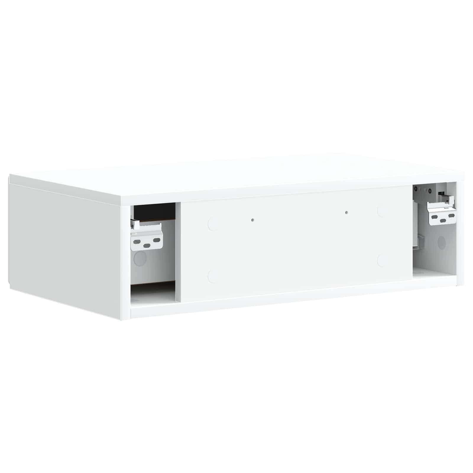 Tavolino da parete bianco, 59 x 34,5 x 17 cm, con cassetto, in legno, per soggiorno, ufficio e corridoio, organizer multiuso compatto e funzionale
