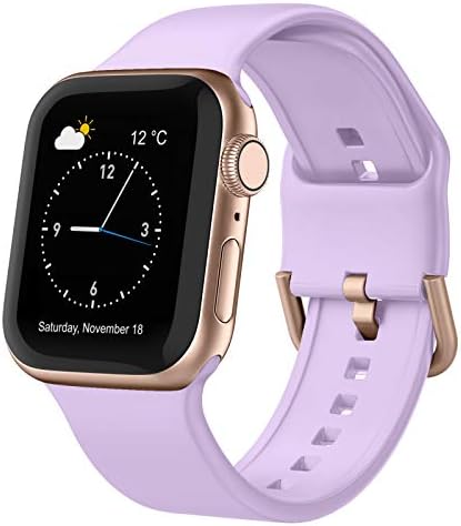 Sport Band Compatible with Apple Watch Bands 41mm 40mm 38mm, Soft Silicone Wristbands Replacement Strap with Classic Clasp for iWatch Series SE 8 7 6 5 4 3 2 1 for Women Men, Lavender
