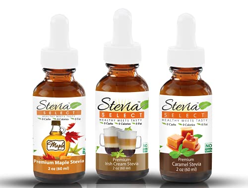 Stevia Drops Maple, Caramel, & Irish Cream Stevia Select Keto Coffee Sugar-Free Stevia Flavors Bundle (3) Pack #TOP14