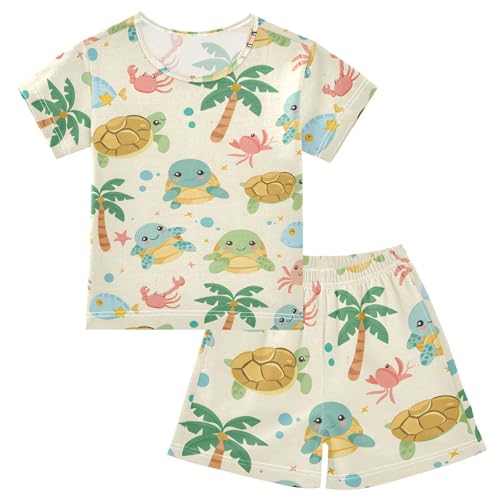 ALAZA Cute Turtle Star Sea Pajamas Short Sleeve 2 Piece Sleepwear Top and Bottom Pajama Set Unisex