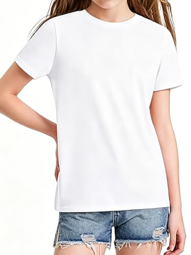 Image of HOTIAN Girls T Shirts 100% Cotton Short Sleeve Tops Kids Summer Casual Crewneck Basic Tees 3-14 Years