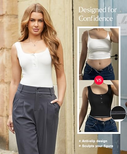 Popilush Tank Top for Women - Womens Tops Casual Y2K Going Out Tops Sleeveless Henley Shirts Square Neck2