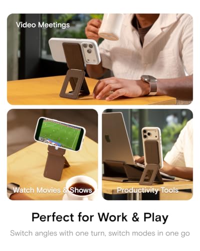 Image of MOFT Phone Tripod Stand, Portable Selfie Stick for iPhone | MOVAS-E- Coffee Leather | Mulit-Angle | Pocket Size | Magsafe Compatible | Easy to Charge | Stylish |For Content Creators