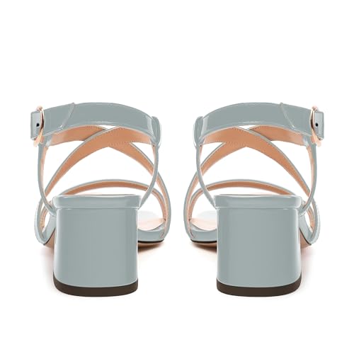 Womens Sandals, Square Open Toe Chunky Heels, Fashion Adjustable Strap Buckle Heeled Sandal, Solid Patent Sandals for Women4