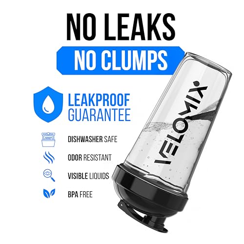 Image of VELOMIX -2 Pack- 28 oz Protein Shaker Bottles for Protein Mixes - 2x Wire Whisk | Leak Proof Shaker Cups for Protein Shakes and Pre Workout | Protein Shaker Bottle Pack (D6) Transparent