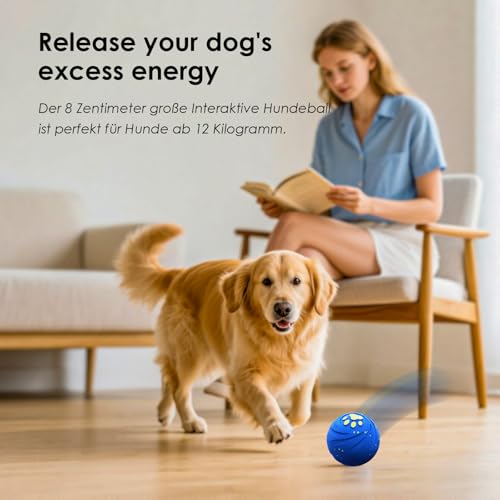 Shepatio Hundespielzeug - Interaktiver Hundeball, Self Moving Dog Ball für Hunde, Intelligentes Hundespielzeug mit 3 Spielmodi, Geburtstagsgeschenk, USB Wiederaufladbar (Blau)